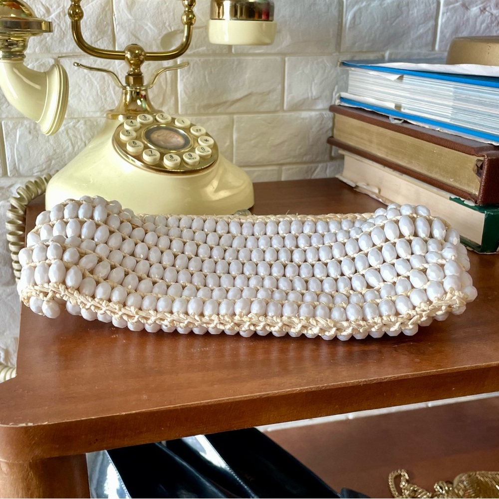 Vintage Mid-Century Marcus Brothers Italian Beaded + Woven Boho Clutch Handbag - Picture 13 of 15